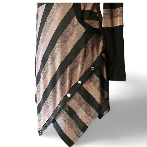 🇨🇦 Joseph Ribkoff Black and Beige Striped Handkerchief Hem Dress – Size 8 - Picture 4 of 5